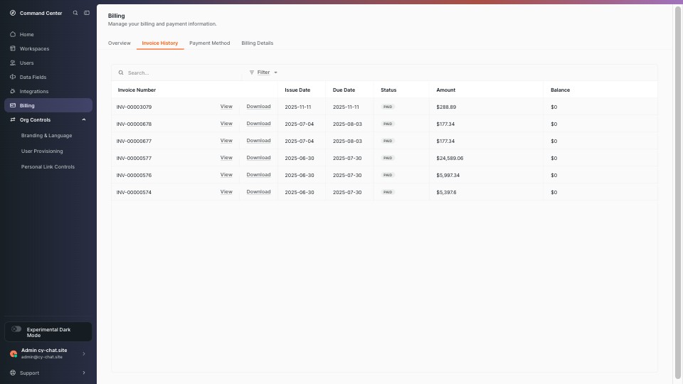 Billing (Invoice History) screenshot