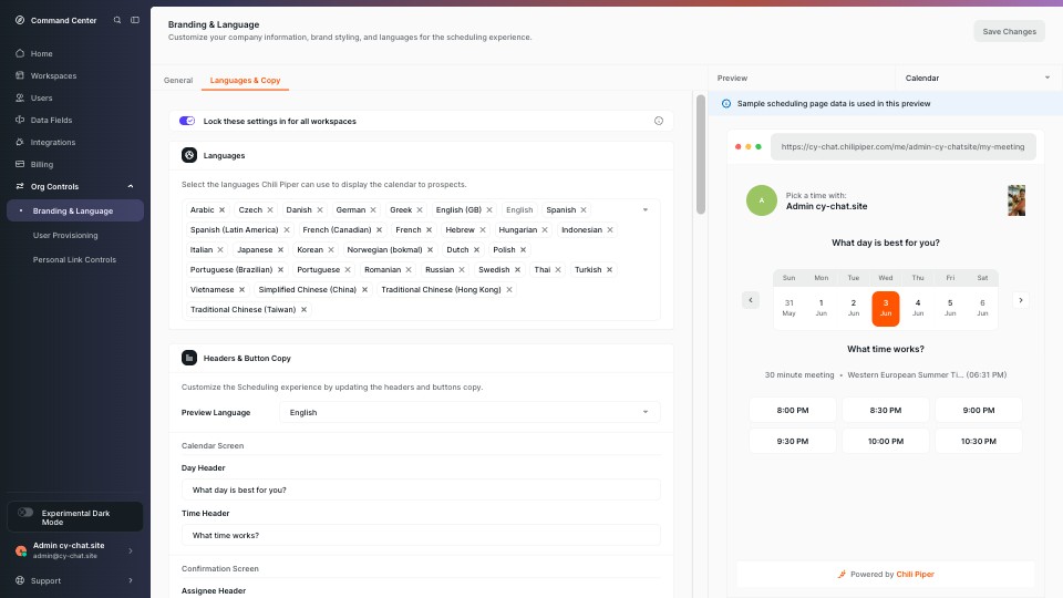 Branding & Language (Languages & Copy) screenshot