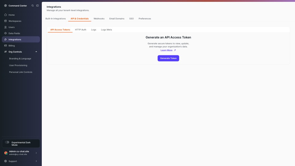 Integrations (API & Credentials → Access Tokens) screenshot