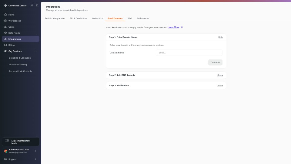 Integrations (Email Domains) screenshot