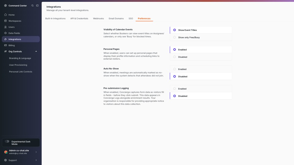 Integrations (Preferences) screenshot