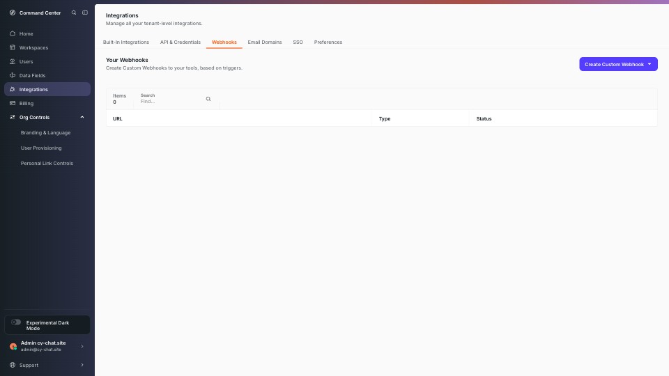 Integrations (Webhooks) screenshot